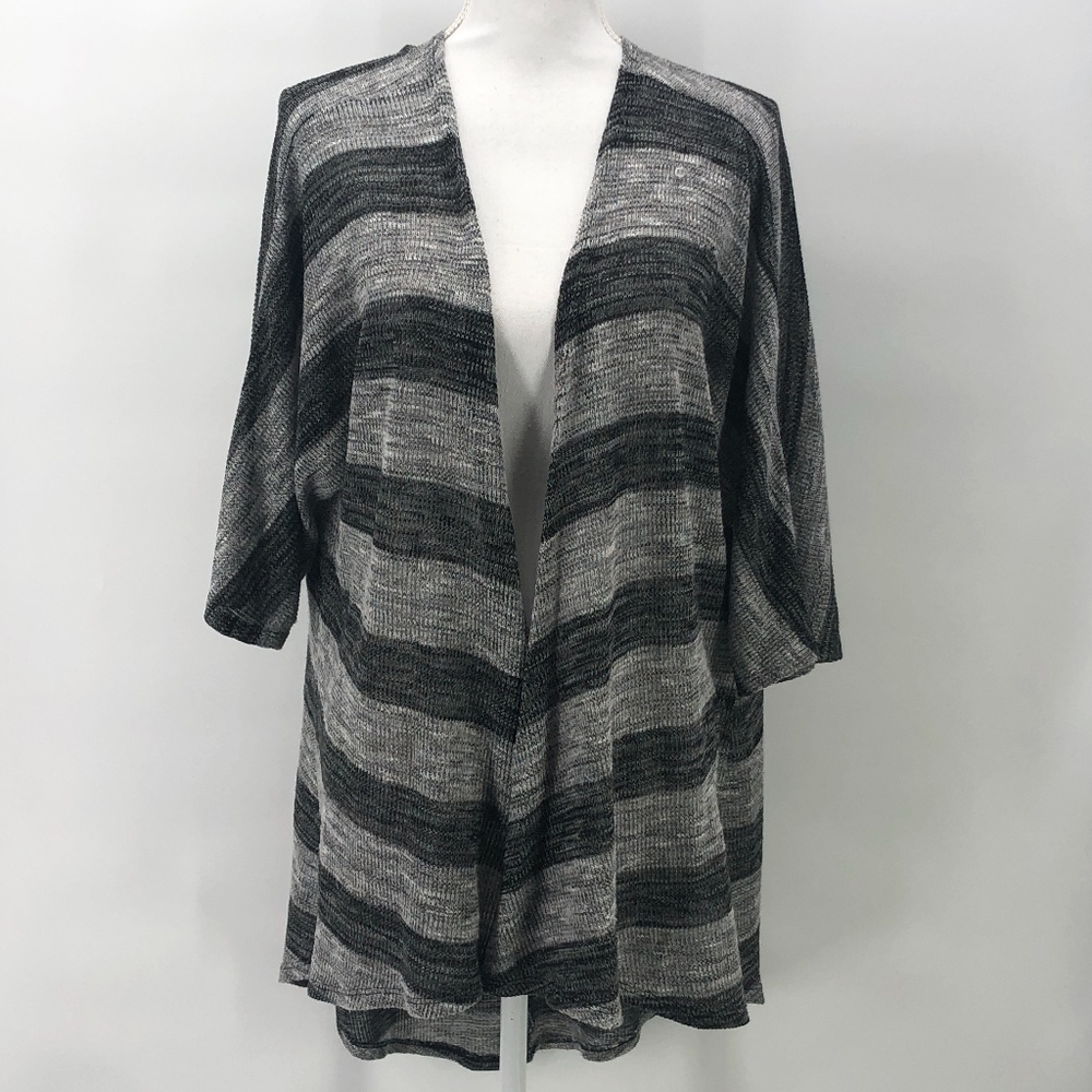 Lularoe Gray Striped Lindsay Cardigan Medium